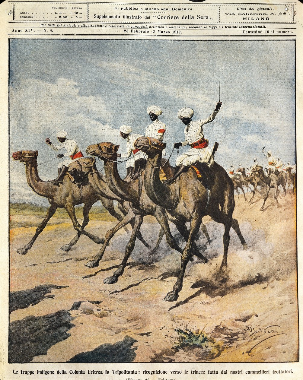 Urfolks tropper fra den eritreiske kolonien i Tripolitania, illustratør Achille Beltrame (1871-1945), fra La Domenica del Corriere, 25. februar 1912 av Achille Beltrame