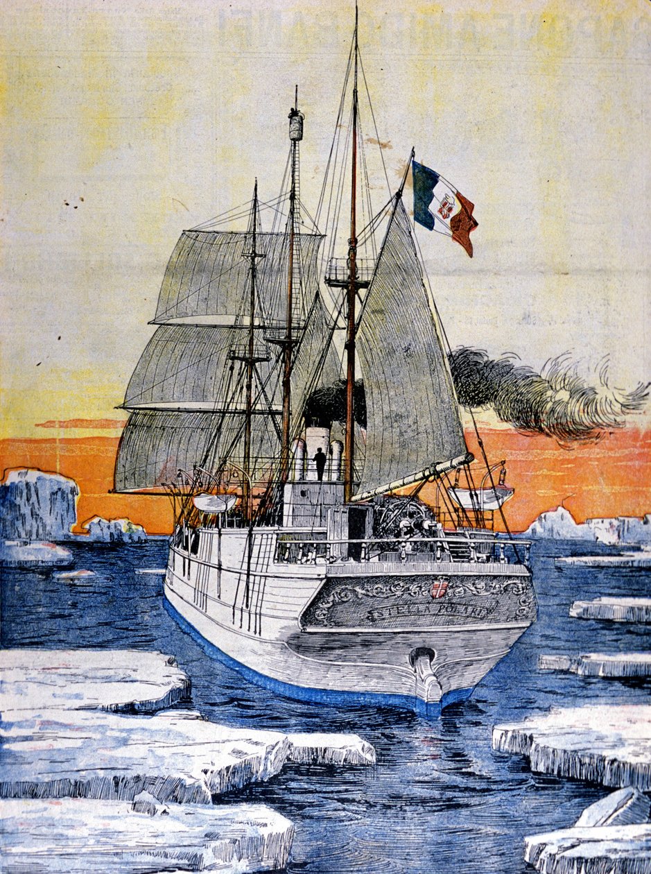 Polarekspedisjonen til Louis de Savoie, hertugen av Abruzzo: båten Stella polare i isen. Illustrasjon fra et fotografi. Domenica del Corriere. 1899. av Achille Beltrame