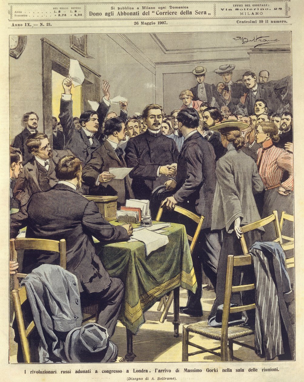 Maxim Gorky ankomst til russiske revolusjonære møte i London 26. mai av Achille Beltrame