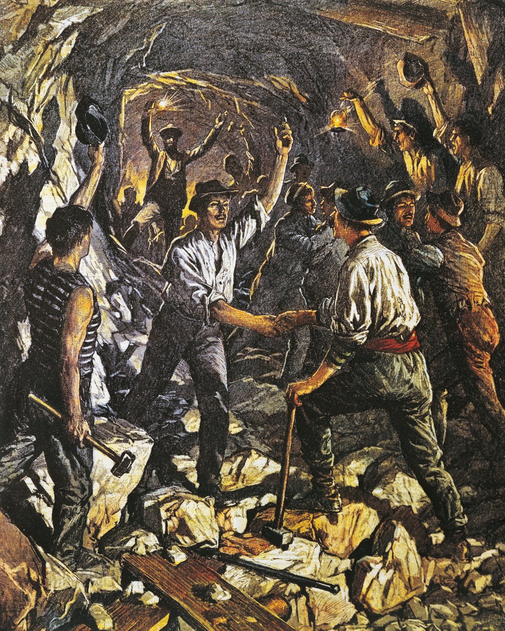 Åpning av første strekning av Simplon Rail Tunnel mellom Arona og Meina, av Achille Beltrame (1871-1945), fra La Domenica del Corriere, 25. oktober 1903 av Achille Beltrame