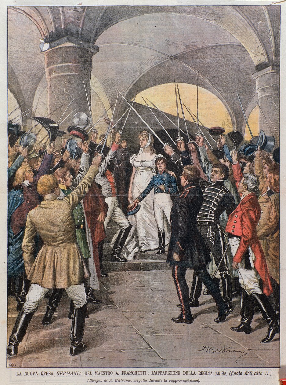 Fremføring av operaen Germania av Alberto Franchetti (1860-1942) på Teatro alla Scala i Milano i 1902 av Achille Beltrame