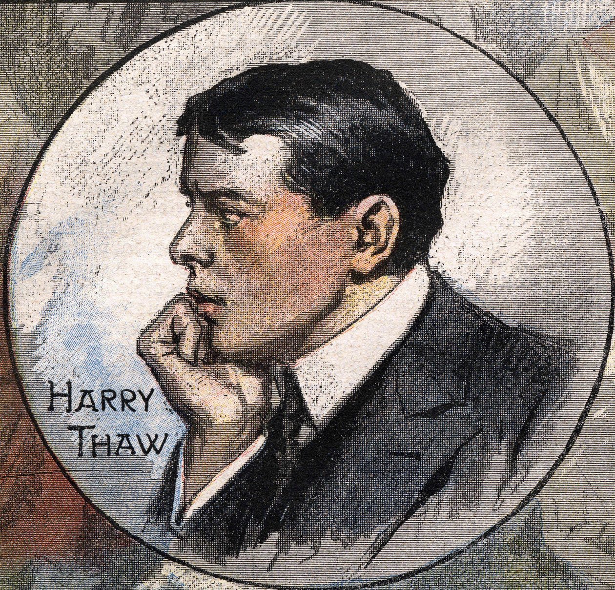 Portrait of Harry Thaw in 1907 during his trial av Achille Beltrame