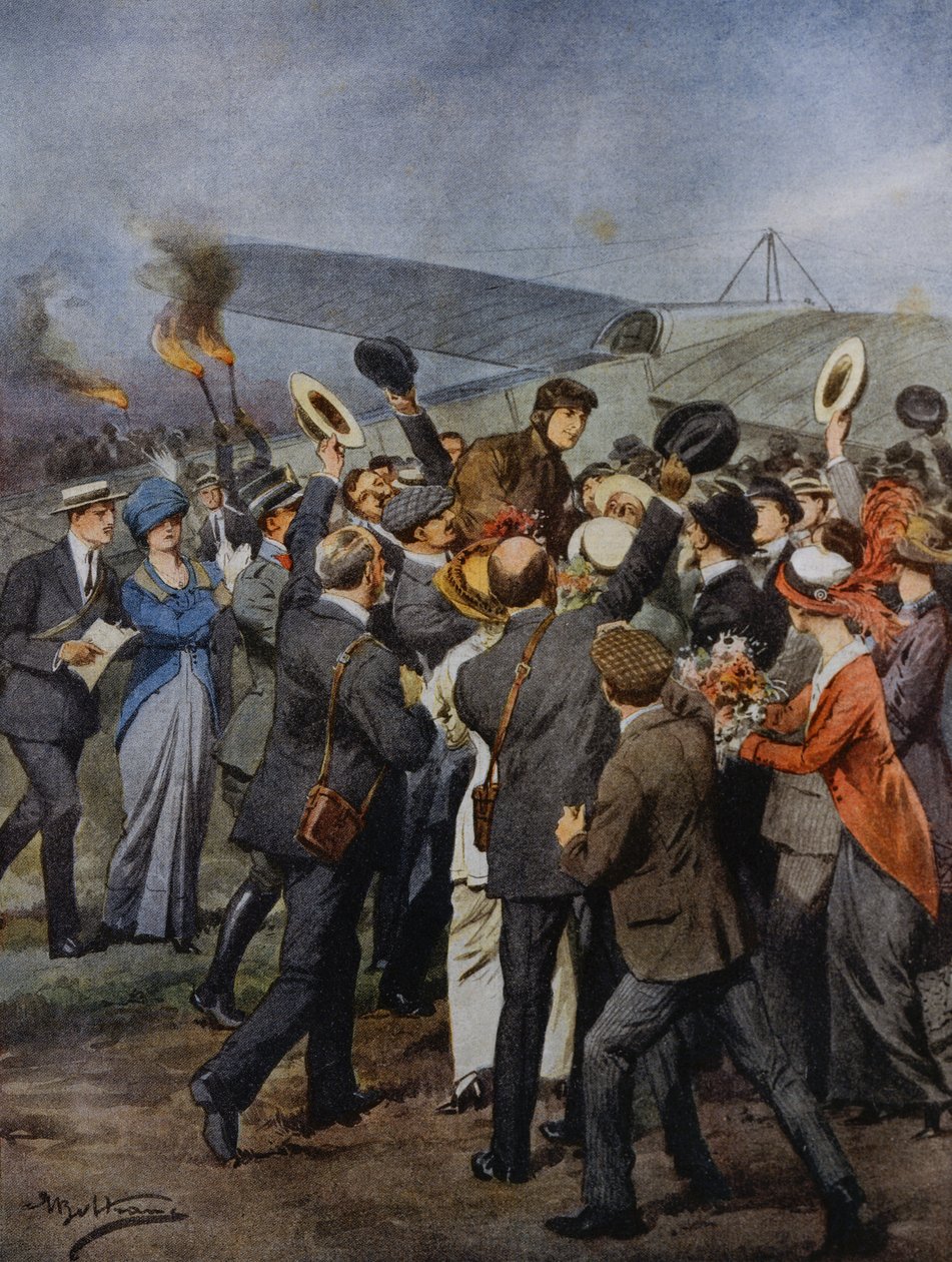 Gå tilbake til Torino av flygeren Perrylon, etter å ha flydd på én dag til Roma, Italia, illustrasjon av Achille Beltrame fra La Domenica del Corriere, 15. juni av Achille Beltrame