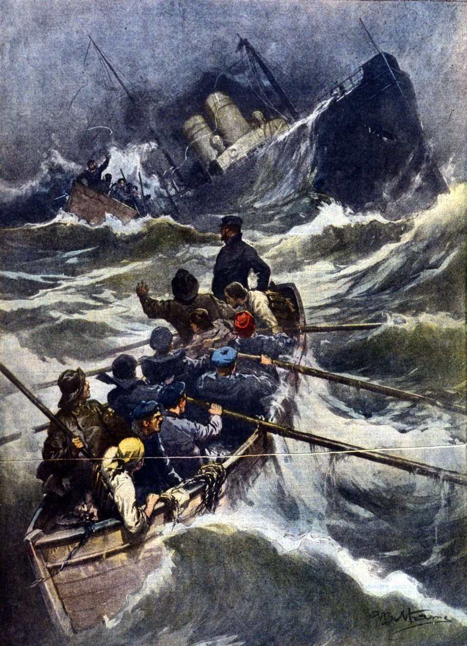 Forlis nær Piombino i Italia. "" La Domenica del Corriere "", illustrasjon av Beltrame. 1910 av Achille Beltrame