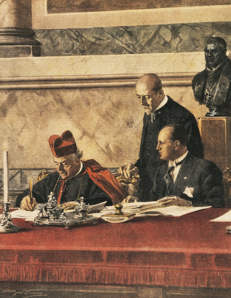 Signering av Laterantraktat mellom kardinal P. Gasparri og B. Mussolini av Achille Beltrame