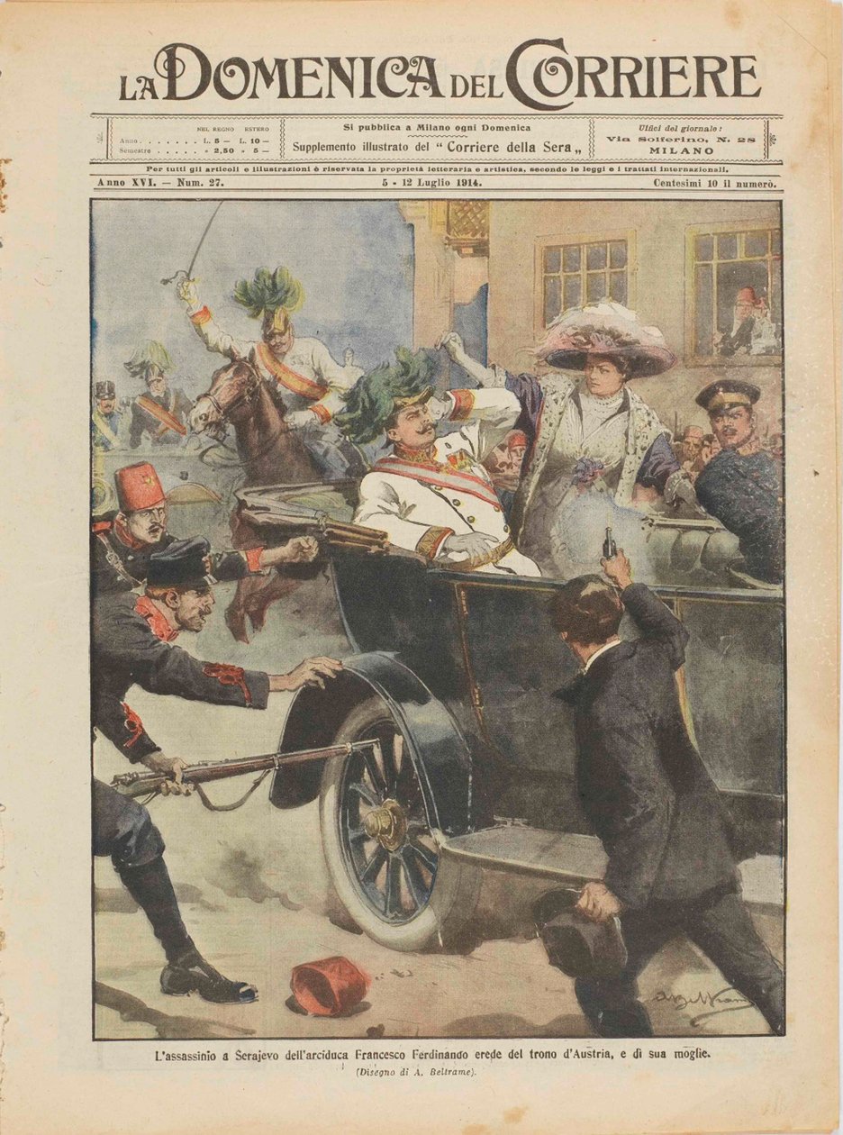 Attentatet på erkehertug Franz Ferdinand av Østerrike og hans kone i Sarajevo, 28. juni 1914. av Achille Beltrame