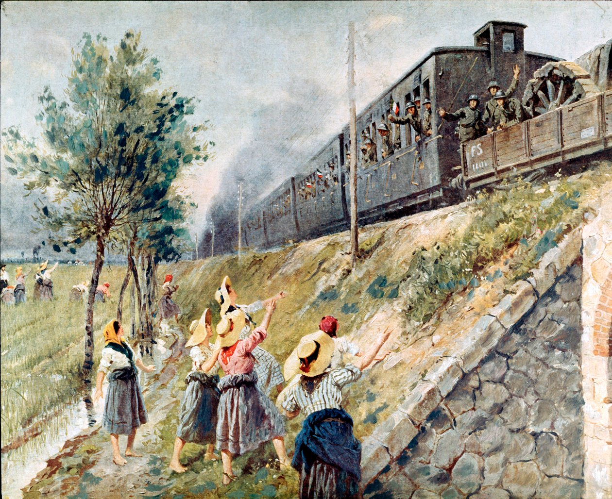 Passasjen til det italienske militærtogmaleriet av Achille Beltrame (1871-1945) Milan, museum for samtidshistorie av Achille Beltrame