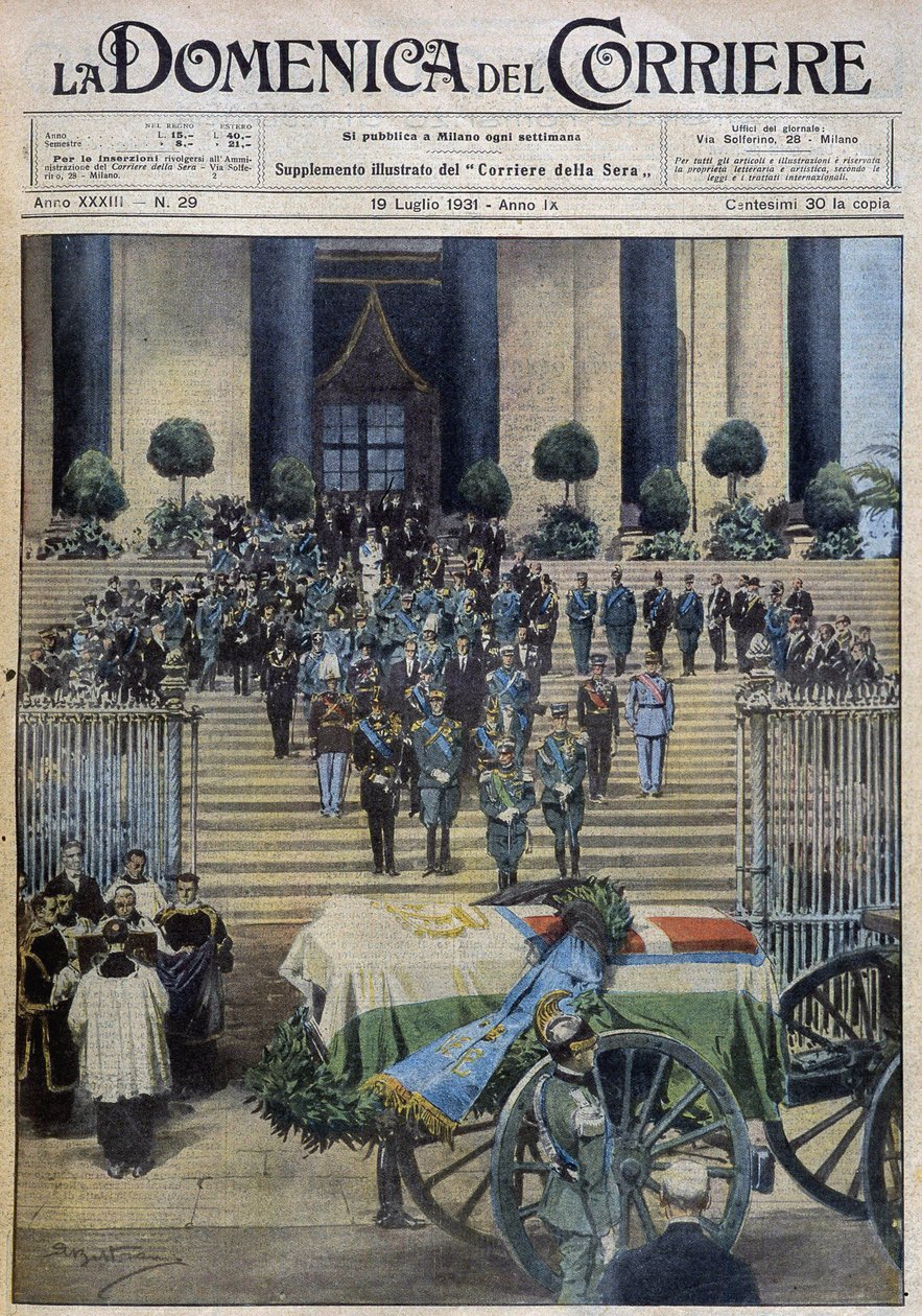 Velsignelsen til de jordiske restene av hertugen av Aosta i Torino, etter at begravelsesprosesjonen krysset hele byen - dess. de A. Beltrame i "" la Domenica del Corriere"" av 19.07.1931 av Achille Beltrame
