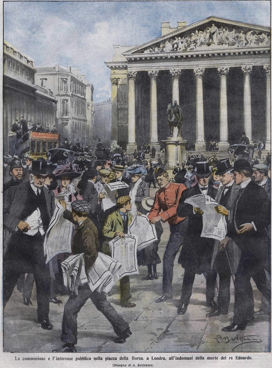 Dagen etter at kong Edward VII døde, dagen etter kong Edward VIIs død. Illustrasjon av Achille Beltrame. mai 1910. av Achille Beltrame