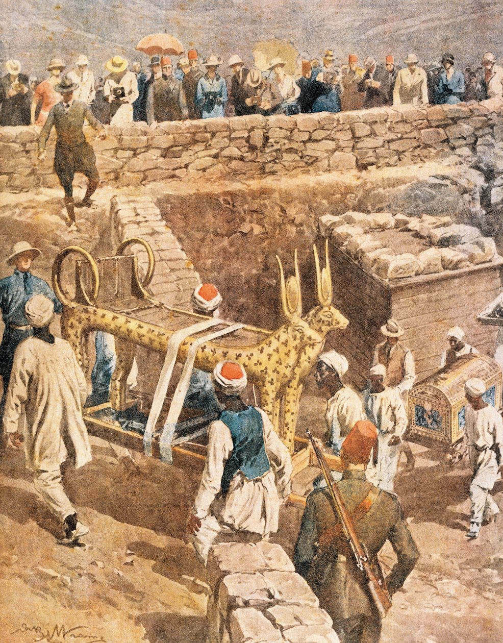 Oppdagelsen av graven til Tutankhamen av Achille Beltrame (1871-1945), illustrasjon av Achille Beltrame