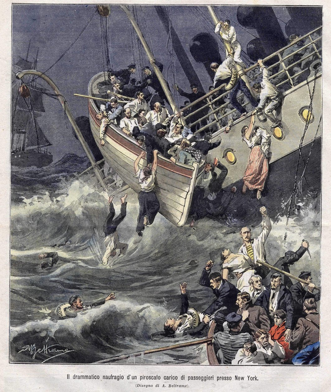 Vraket av Larchmont-båten utenfor New York i februar 1907 av Achille Beltrame