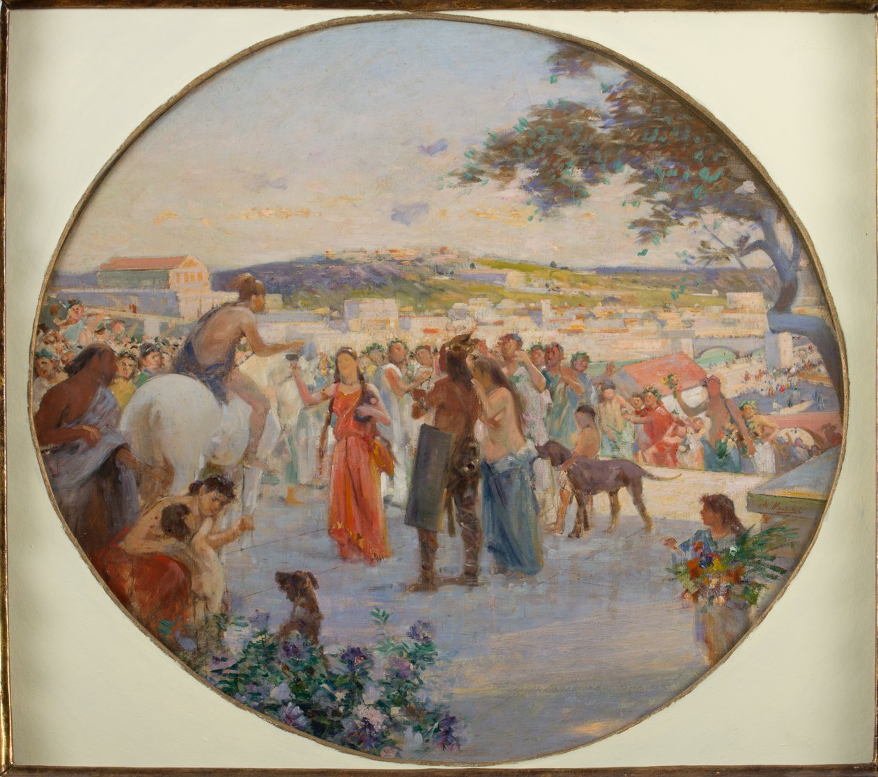 Vårfeiring i det gamle Roma (olje på lerret på papp) av Achille Boschi
