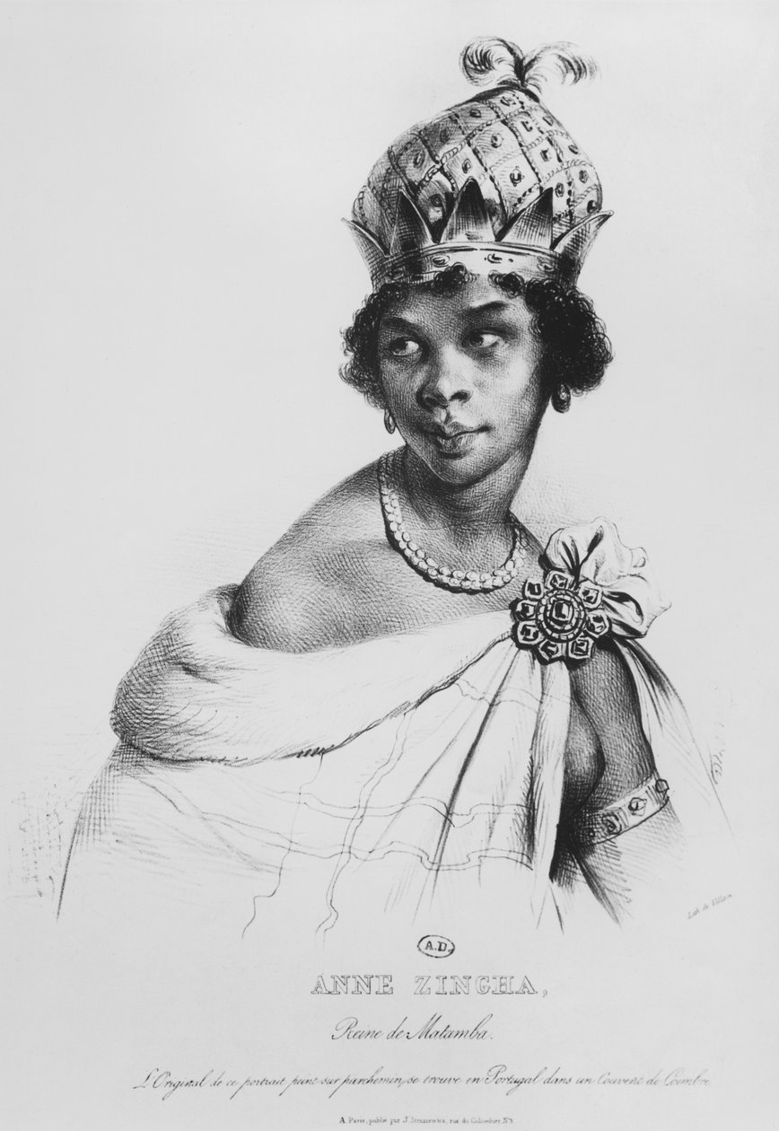 Ann Zingha, dronning av Matamba, trykt av Fancois le Villain, ca. 1830 av Achille Devéria
