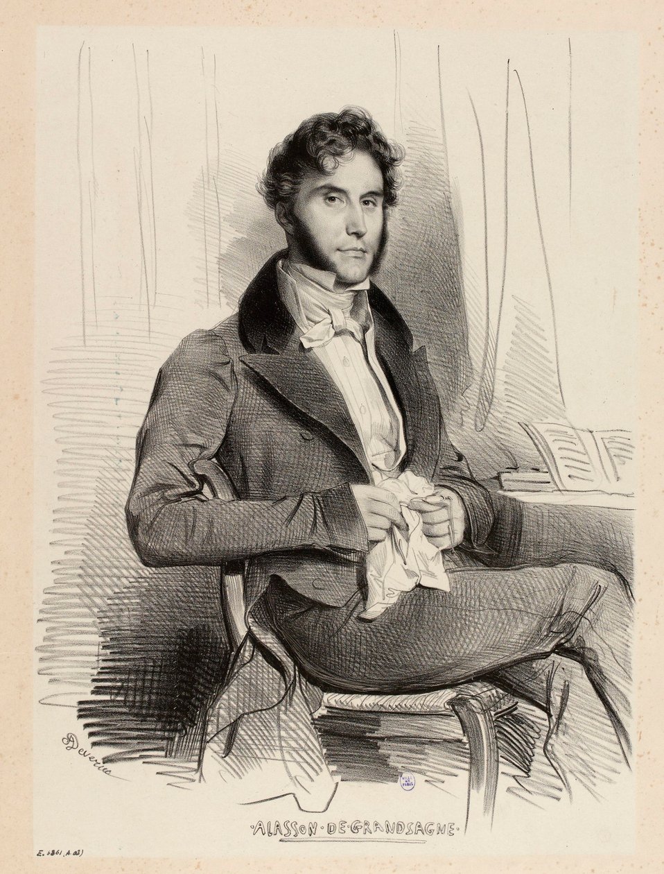 Portrett av Ajasson de Grandsagne av Achille Devéria
