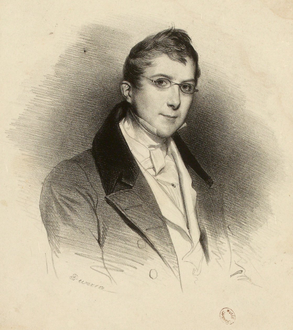 Portrett av en ung ukjent mann med briller av Achille Devéria
