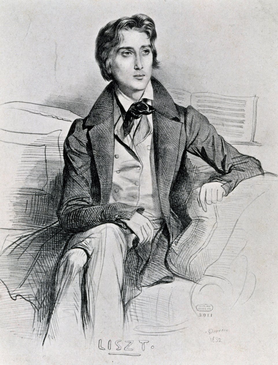 Portrett av den ungarske komponisten og pianisten Franz Liszt (Doborjan av Achille Devéria