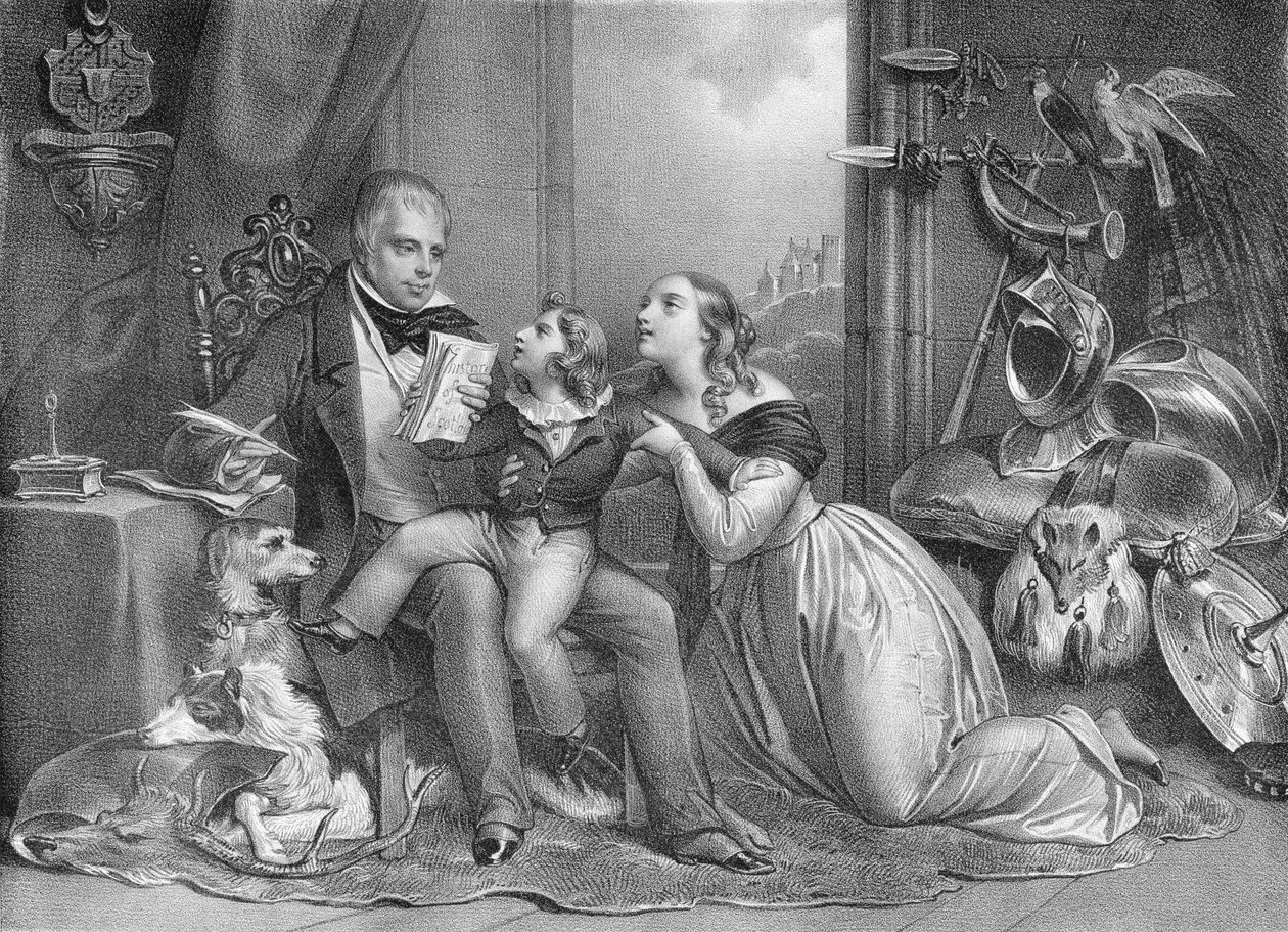 Sir Walter Scott (1771-1832) og hans barnebarn, John Hugh Lockhart (d.1831) av Achille Devéria