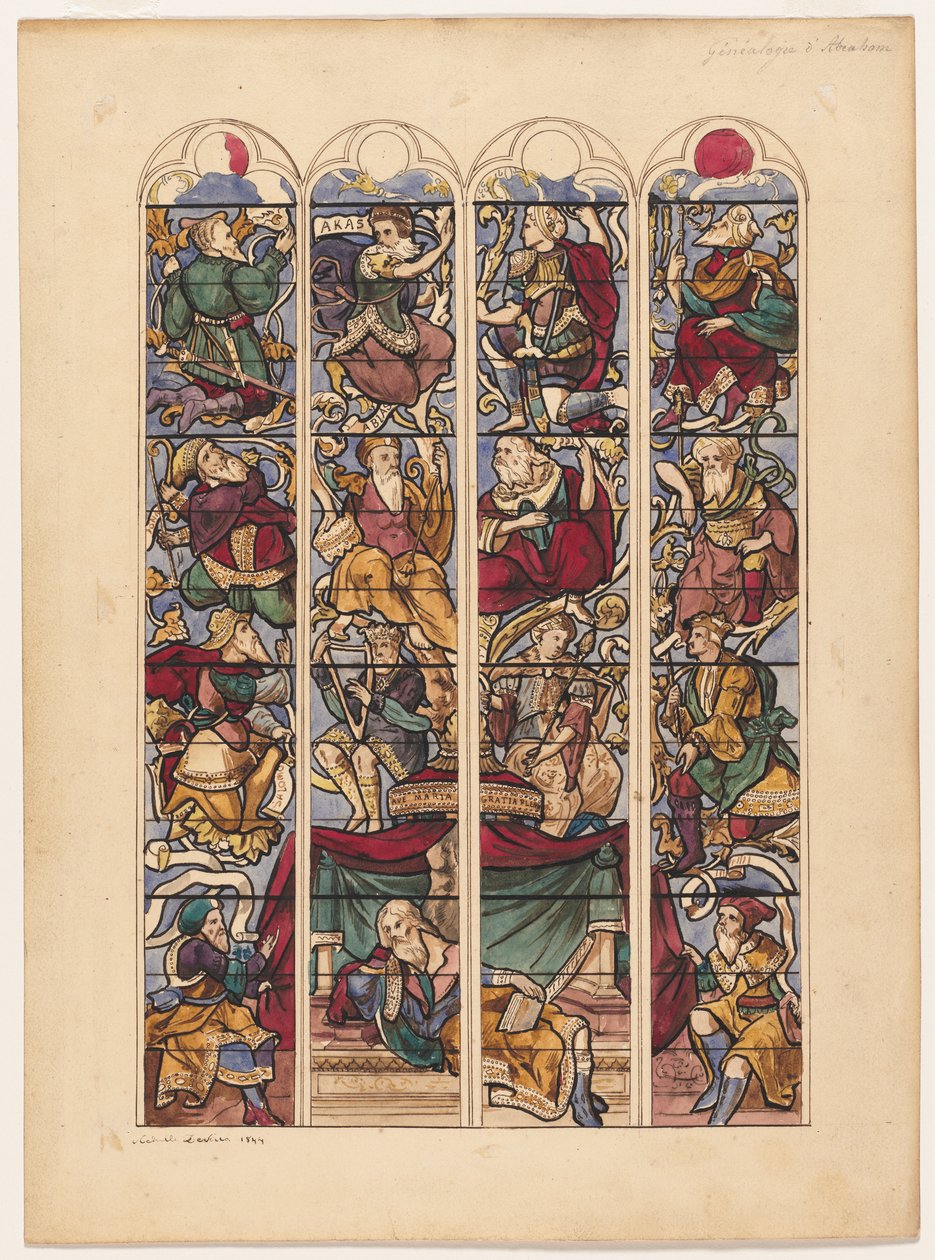 Studie for fire glassmalerier Généalogie dAbraham, 1844. av Achille Devéria