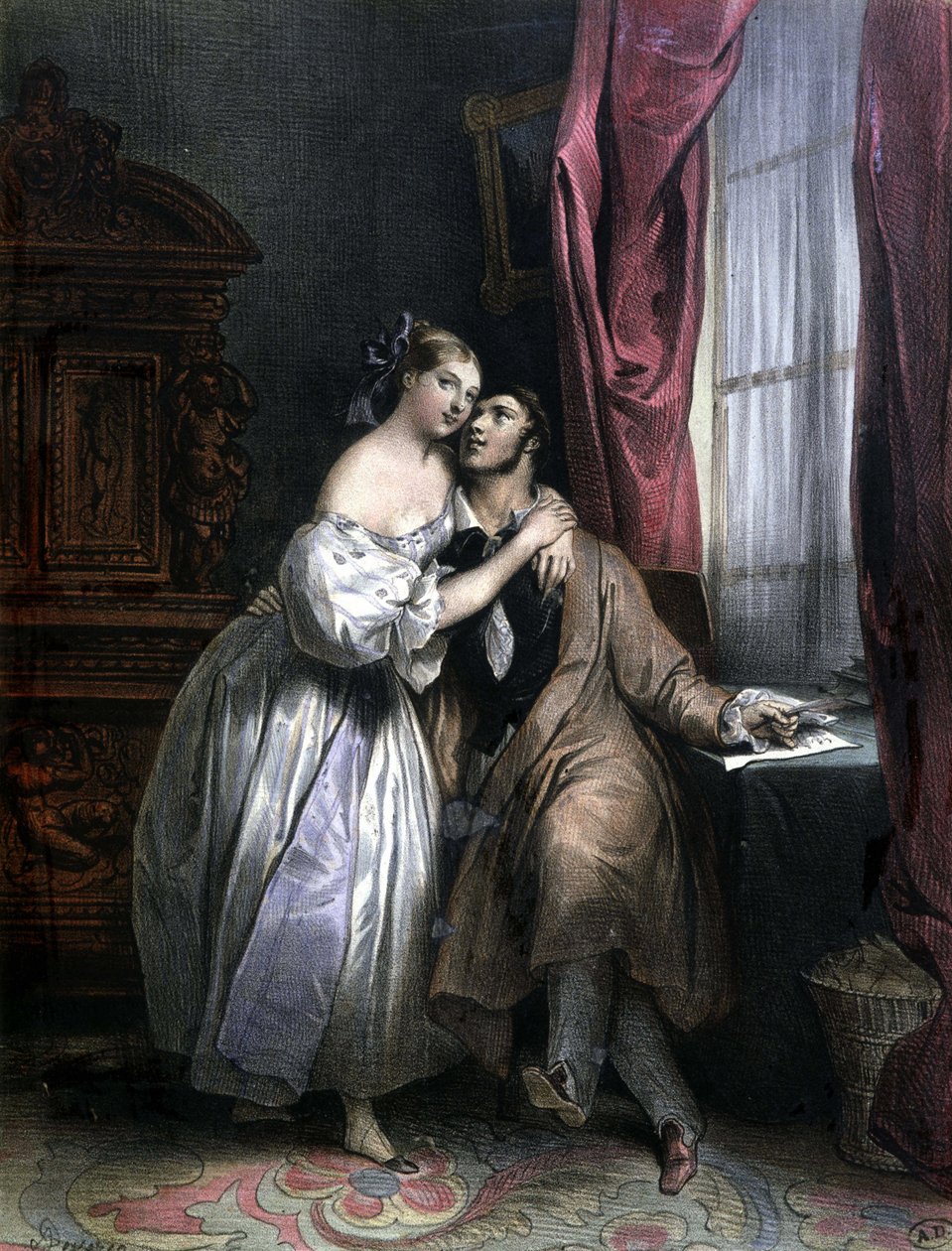 Enlaces lovers - av Achille Deveria, litografi av Achille Devéria