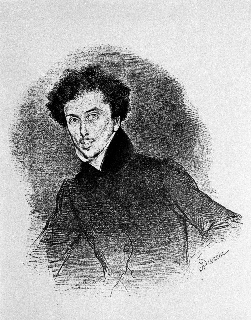 Portrett av den franske forfatteren Alexandre Dumas far (1802 - 1870) ca. 1832. Litografi av Deveria. av Achille Devéria