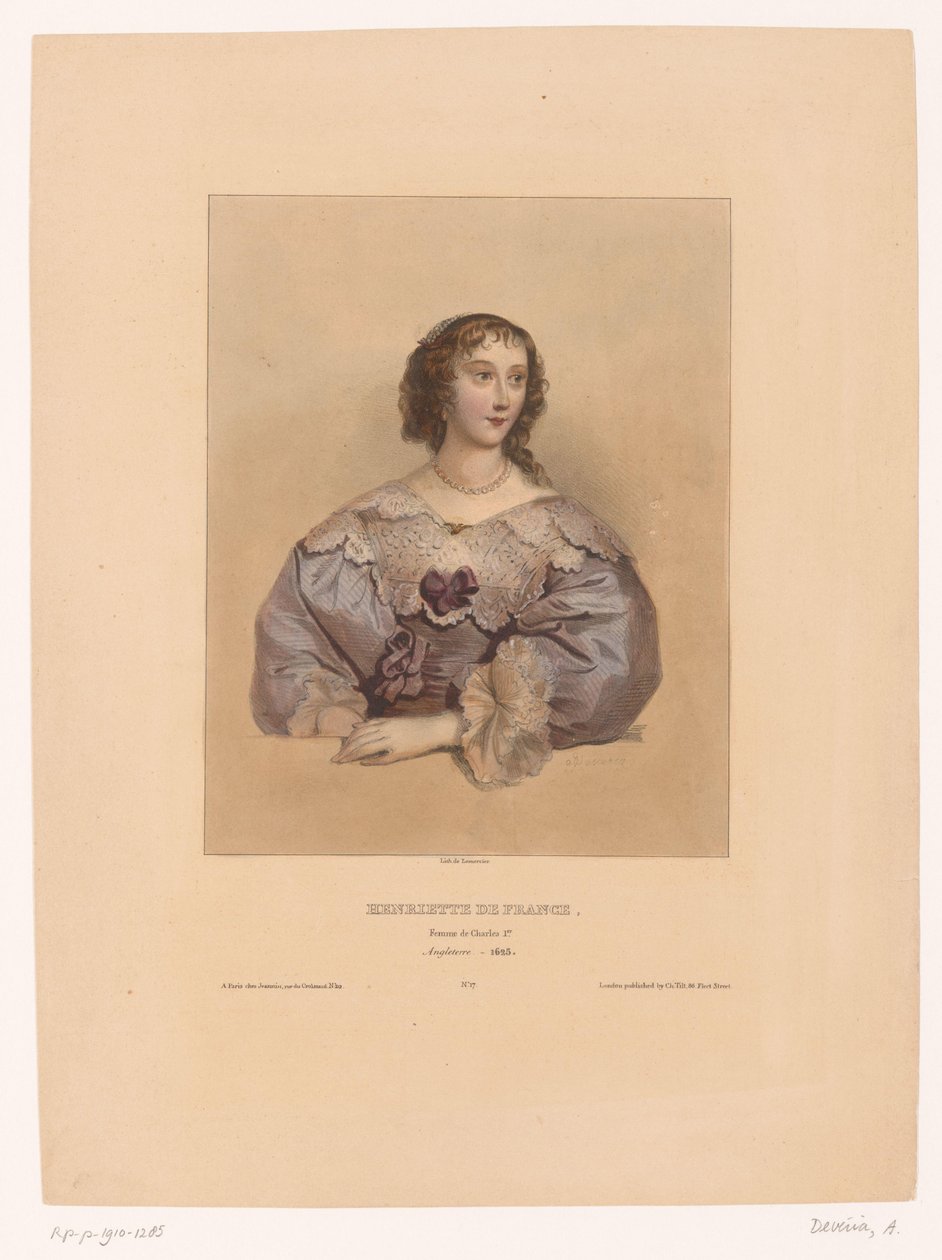 Portrett av Henrietta Maria av Frankrike Henrietta de France, femme de Charles 1er (tittel på objekt) Kjente malermodeller (serietittel) av Achille Devéria