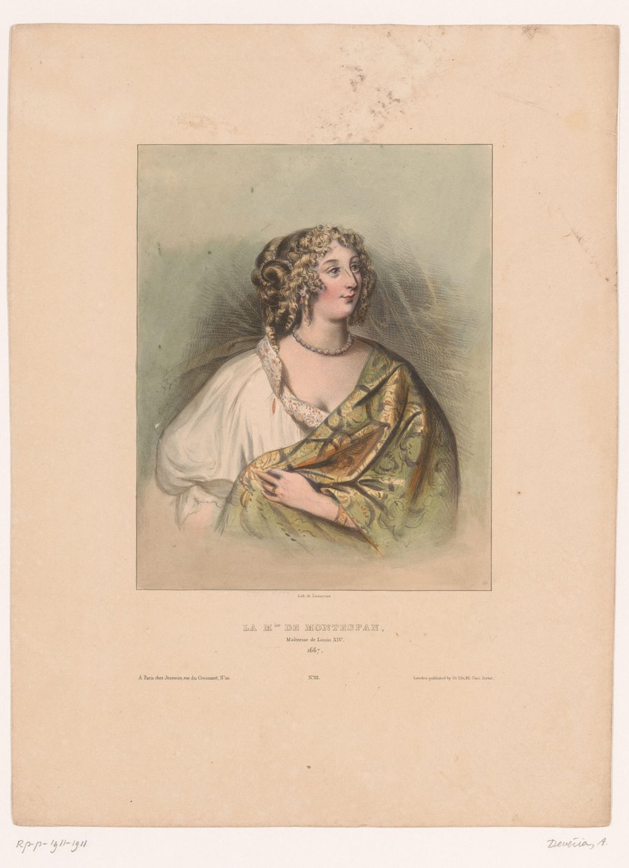 Portrett av Madame de Montespan La M.ise de Montespan, elskerinne til Louis XIV, 1667 (tittel på objekt) Berømte kvinner (serietittel) av Achille Devéria