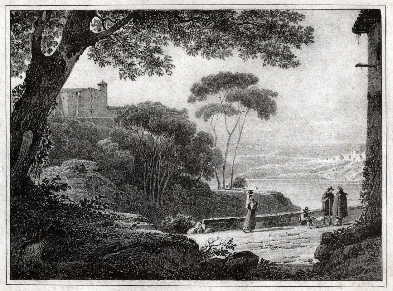 Albanosjøen. (gravering rundt 1820) av Achille Etna Michallon