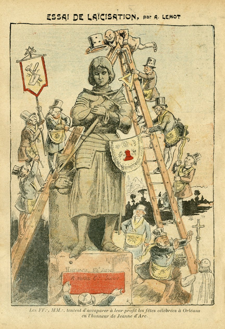 Illustrasjon av Achille Lemot (1846-1909) i Le Pelerin, 05/05/07 - Essai de laicisation - Antimaconism Freemaking, Religion Tro, Katolsk katolisisme - Laicization Laicite Laiques - Jeanne d