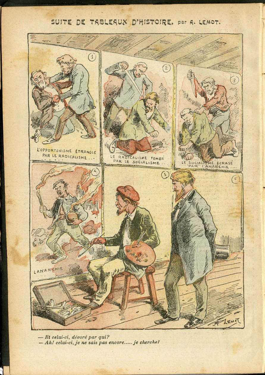 Illustrasjon av Achille Lemot (1846-1909) i Le Pelerin, 20/05/06 - Suite med historiske malerier - anarkistisk anarkisme, radikalisme, kunst, revolusjon, opportunisme, usikkerhet, sosialisme - malere kunstnere av Achille Lemot