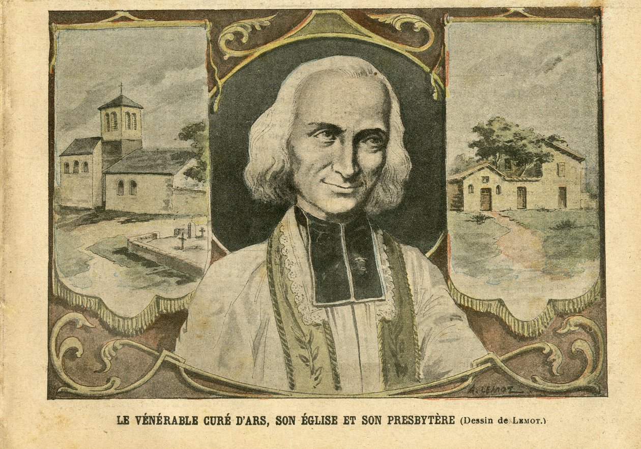 Illustrasjon av Achille Lemot (1846-1909) i Le Pelerin, 06/03/04 - Den ærverdige kuren til Ars, dens kirke og dens presbythere - Religion Tro, kirkens katedraler, katolsk katolisisme - Presbytere - Cure d'Ars (Abbe Vianney) (178-1859) av Achille Lemot
