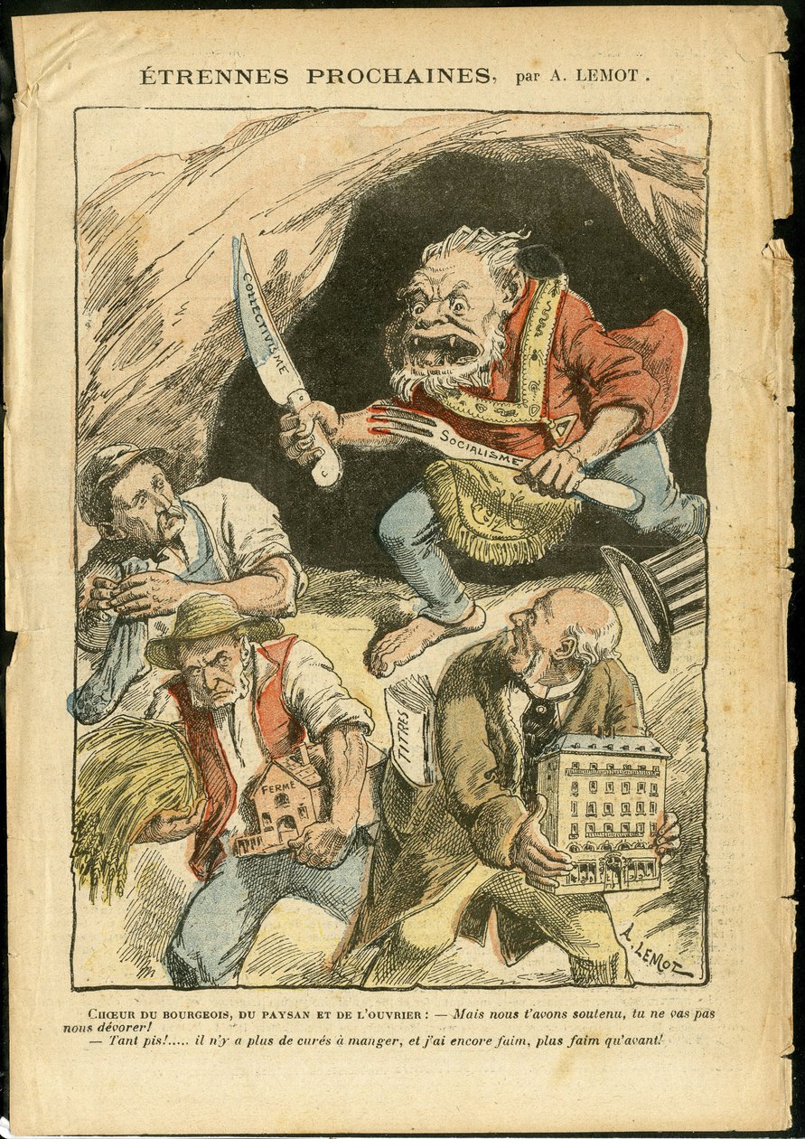 Illustrasjon av Achille Lemot (1846-1909) i Le Pelerin, 07/01/06 - Neste fremmed - Landbruk, Kollektivisme, Sosialisme - Arbeider, Bønder, Bønder - Ogre/spise/svelge, Animalisering av Achille Lemot