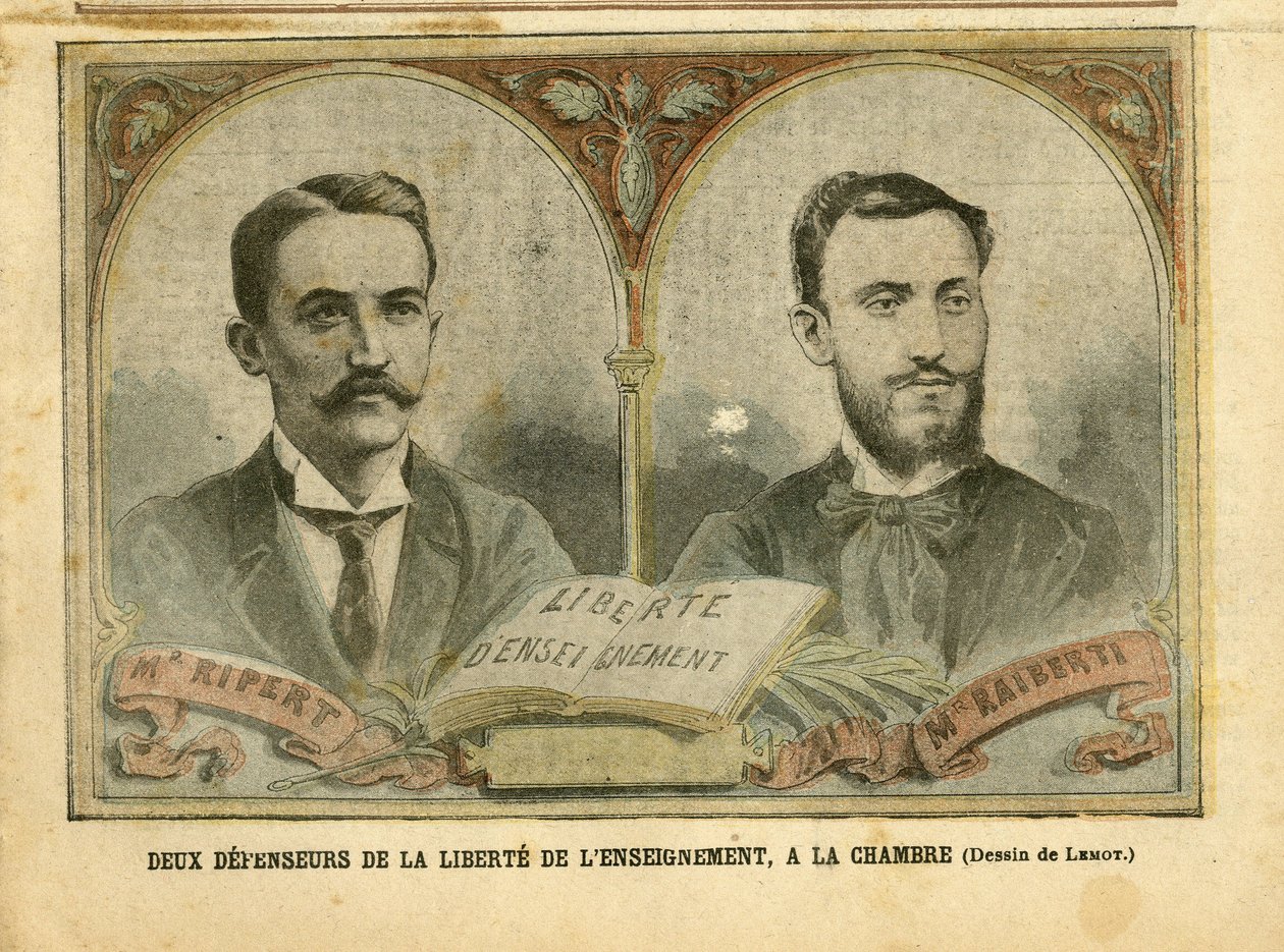 Illustrasjon av Achille Lemot (1846-1909) i Le Pelerin, 20/03/04 - To forsvarere av utdanningsfriheten - Undervisning, religion tro, katolsk katolisisme - Utdanningsfrihet - Ripert Jean-Baptiste (1870-1958), Raiberti Flaminus (1862–1929) av Achille Lemot