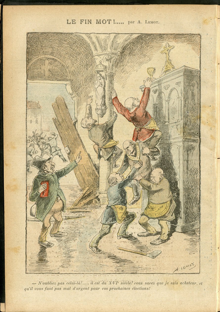Illustrasjon av Achille Lemot (1846-1909) i Le Pelerin, 25/02/06 - Antisemittisme, Religion Tro, katolsk katolisisme - Separasjon av kirke og stat, inventar/reaksjoner på inventar - Jøde av Achille Lemot