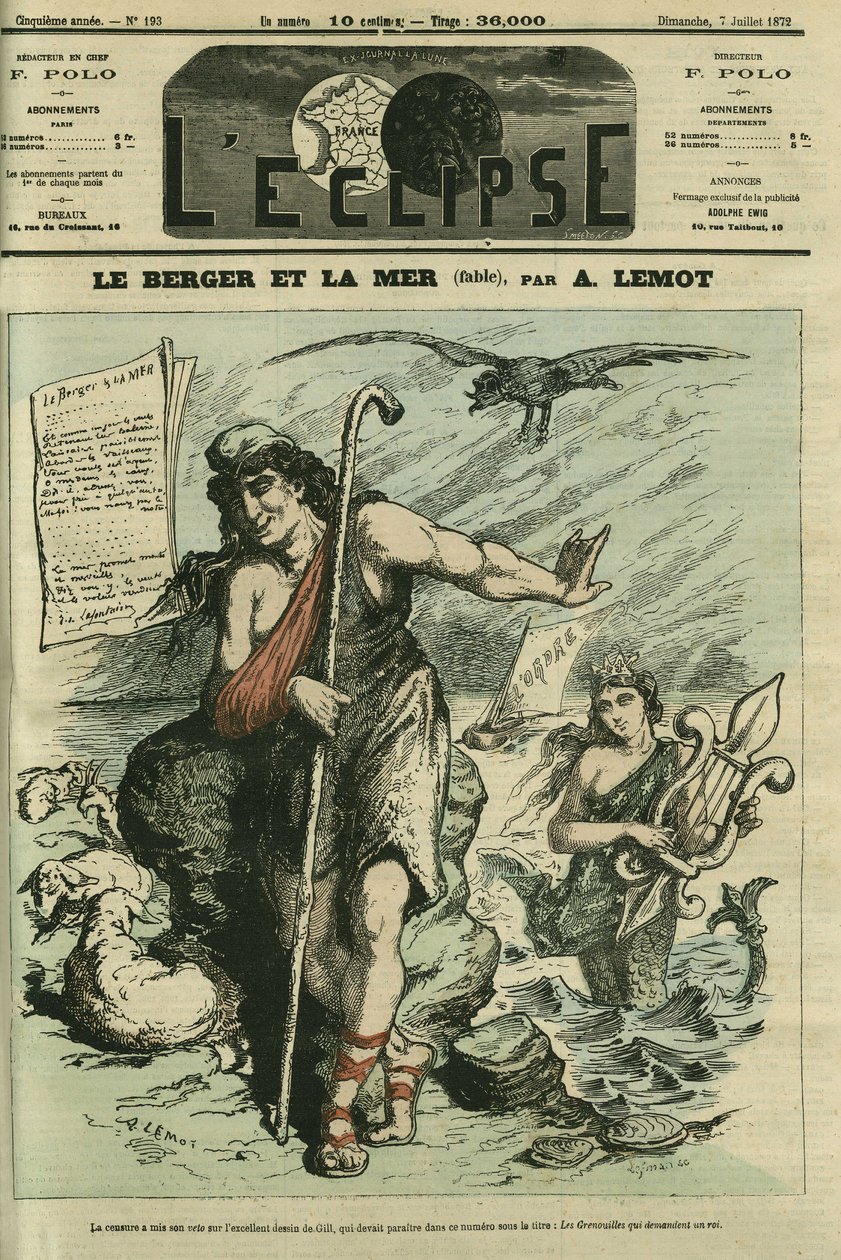 Shepherd and the Sea illustrerer en fabel som erstatter tegneserien av Gill "The Frogs Who Ask for a King"" forbudt av sensur. Omslag i "" L