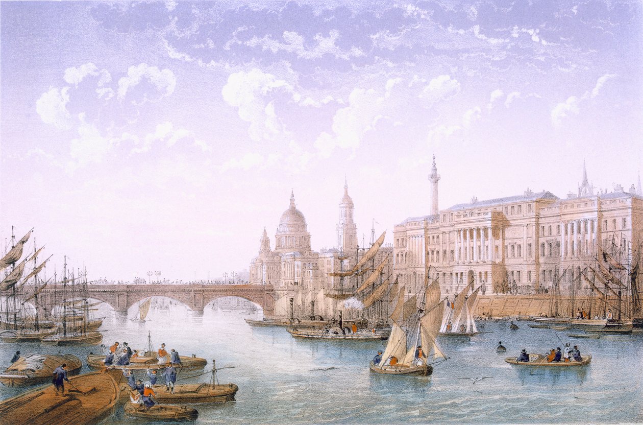 Custom House og London Bridge, 1862. av Achille Louis Martinet