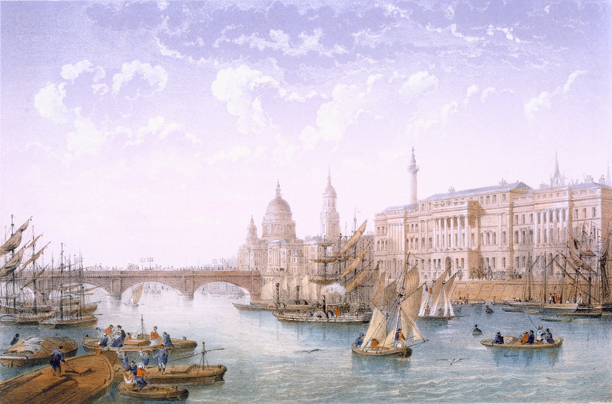 Custom House og London Bridge, 1862 av Achille Louis Martinet