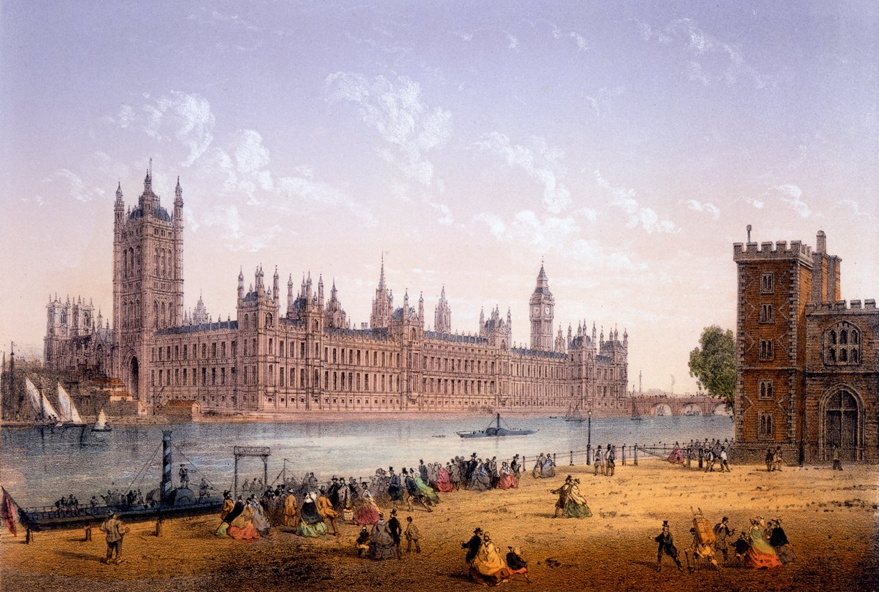 Houses of Parliament fra South Bank, trykk laget av Ch. Riviere, 1862 av Achille Louis Martinet
