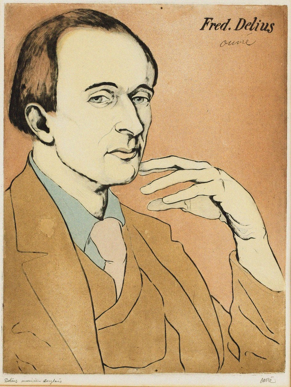 Portrett av komponisten Frederick Delius 1862-1934. av Achille Ouvré