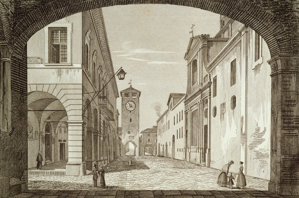 Utsikt over Castel Bolognese-plassen i Legation of Ravenna, gravert av Achille Parboni (1783-1841), Italia av Achille Parboni
