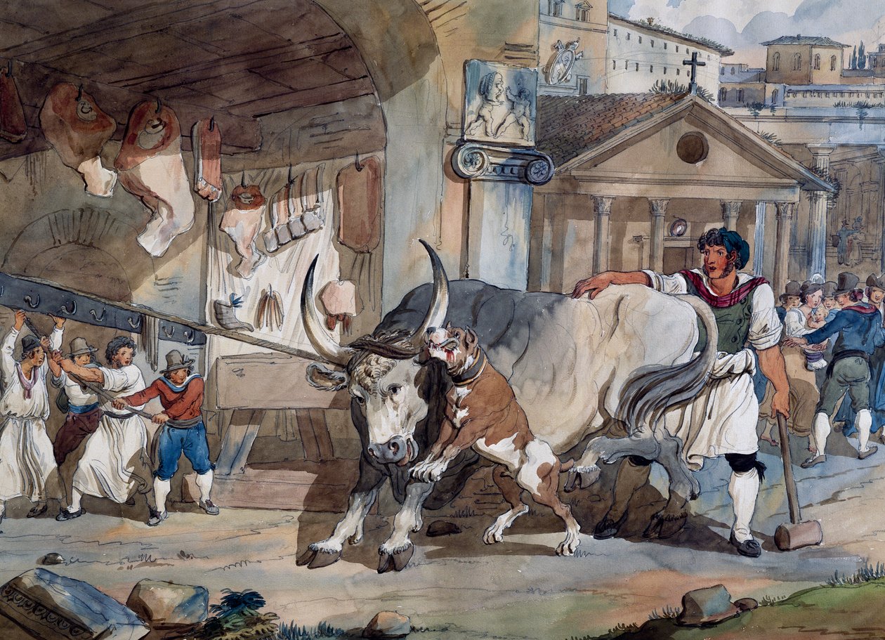 Slakter, av Achille Pinelli (1809-1841), akvarelltegning, Italia av Achille Pinelli