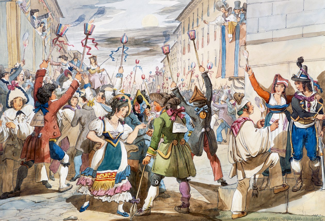 Siste dag av karneval i Roma med moccoletti lys av Achille Pinelli