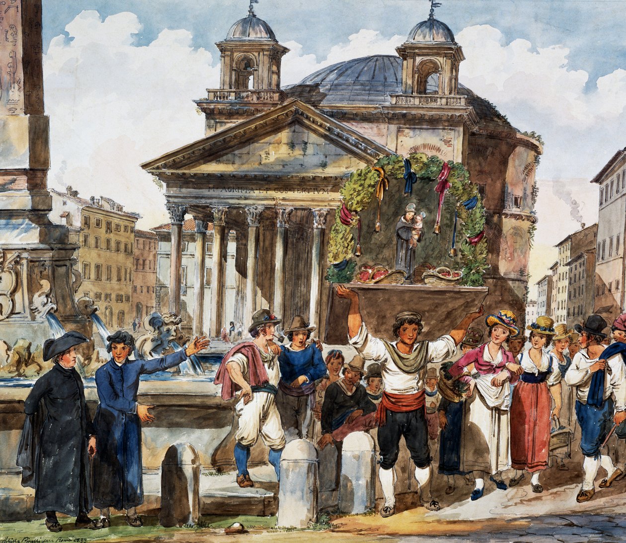 Jordbærfestival på Pantheon i Roma, Akvarell av Achille Pinelli (1809-1841), Italia av Achille Pinelli