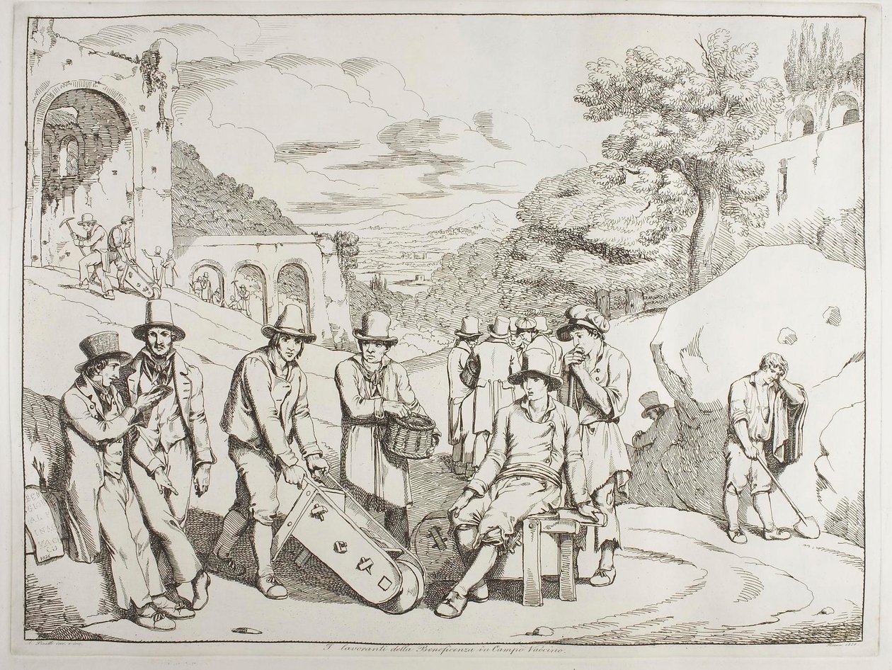 Veldedighetsarbeidere på Campo Vaccino av Achille Pinelli