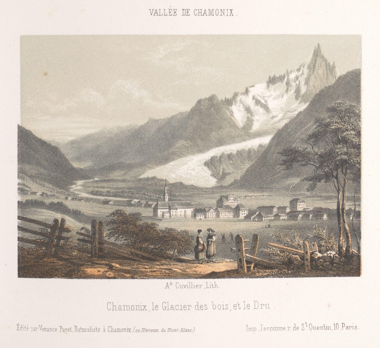 Utsikt over Aiguille de Bionnassay med isbre Aiguille et Glacier de Bionnassay (tittel på objekt) Memory of Chamonix-Mont-Blanc (serietittel) Museum du Mont-Blanc (serietittel på objekt) av Ad. Cuvillier