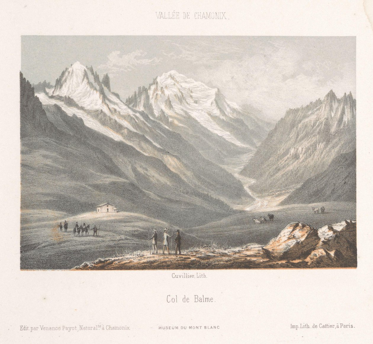 Utsikt over landsbyen Les Planards på veien til Montenvers Les Planaz, chemin du Montanvert (tittel på objekt) Memory of Chamonix-Mont-Blanc (serietittel) Museum du Mont Blanc (serietittel) av Ad. Cuvillier