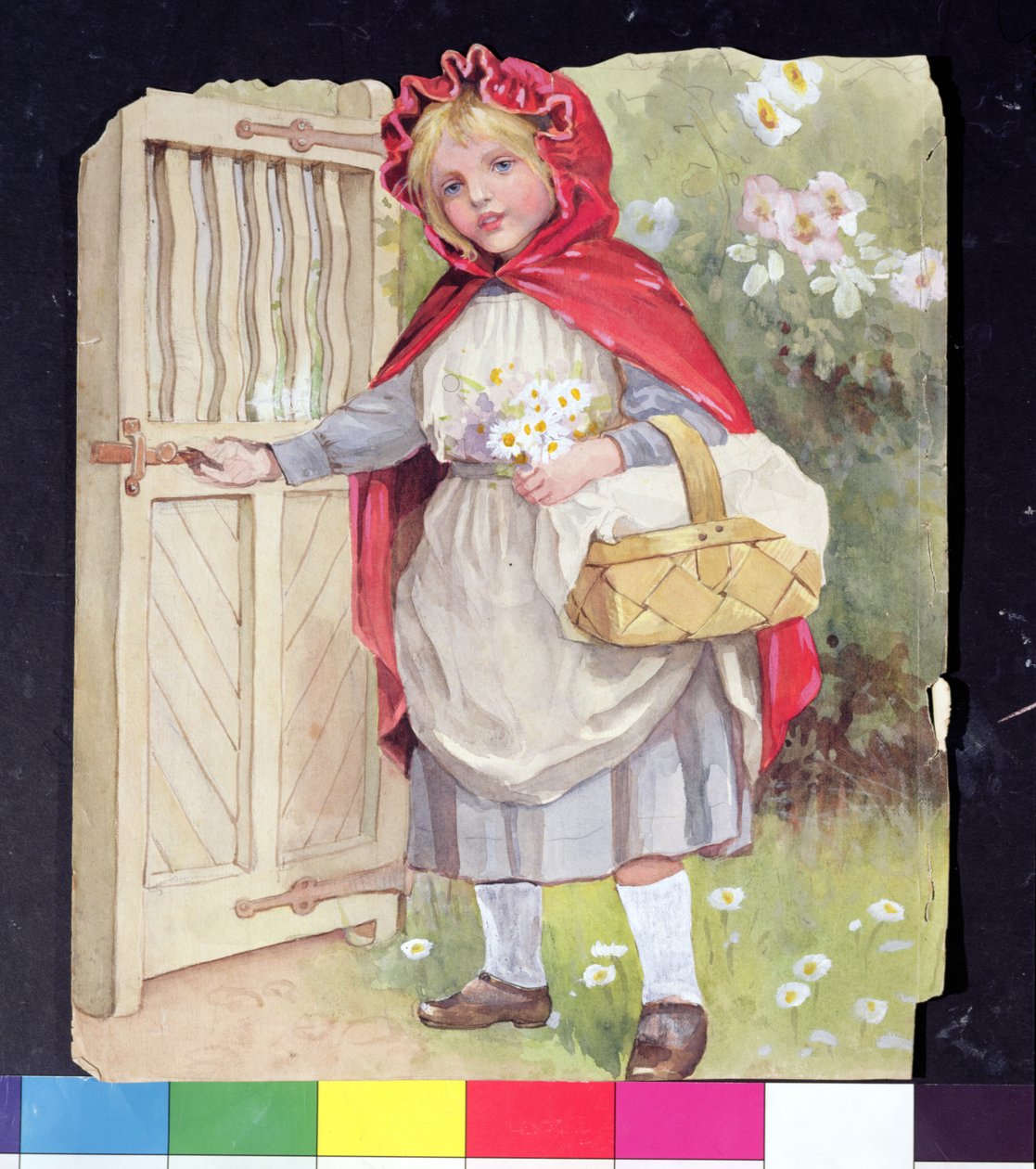 Rødhette ved hageporten (wc, gouache, blyant på papir) av Ada Dennis