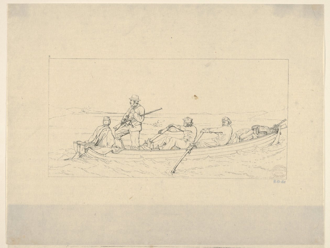 Marylanders krysser Potomac for å bli med i den sørlige hæren fra Confederate War Etchin..., 1861-63. av Adalbert John Volck