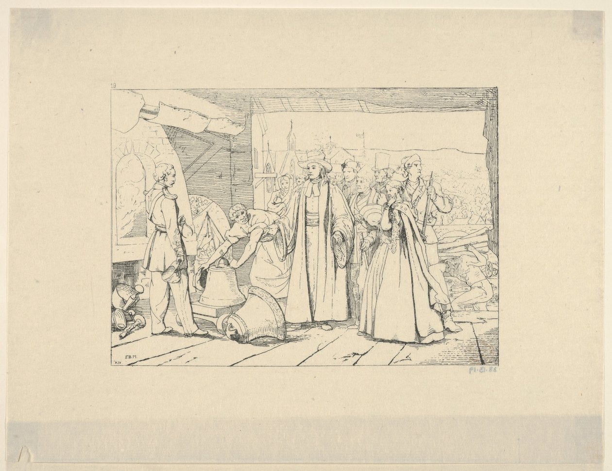 Tilbud om klokker som skal støpes inn i kanoner fra Confederate War Etchings, 1861-63. av Adalbert John Volck
