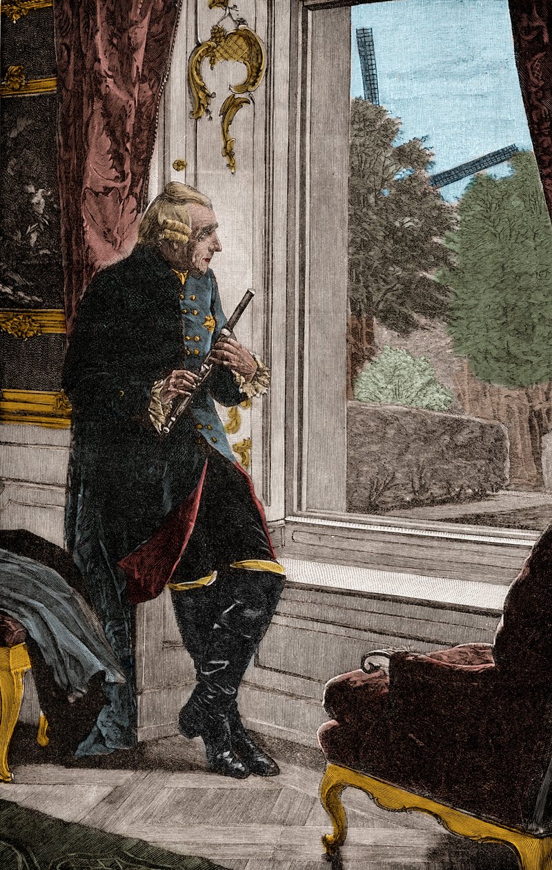 Kongen ved fløyten - FREDERICK II (1712-1786) Kjent som Fredrik den store kongen av Preussen av Adalbert von (after) Roessler