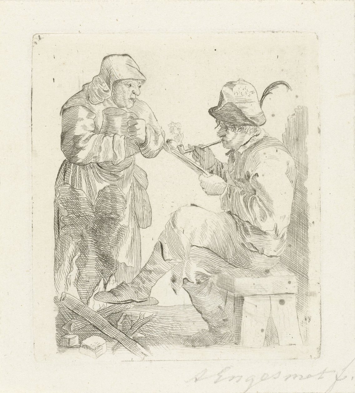 røykende mann av Adalbertus Engelsmet (signed by artist)